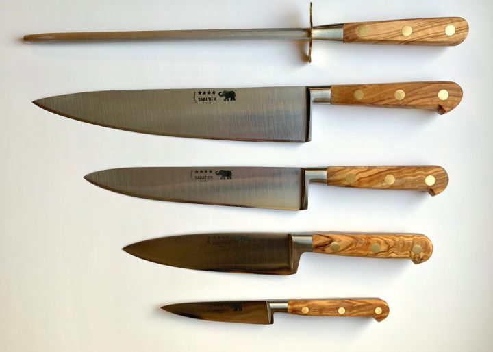 5 pc olive wood carbon steel chef knife set